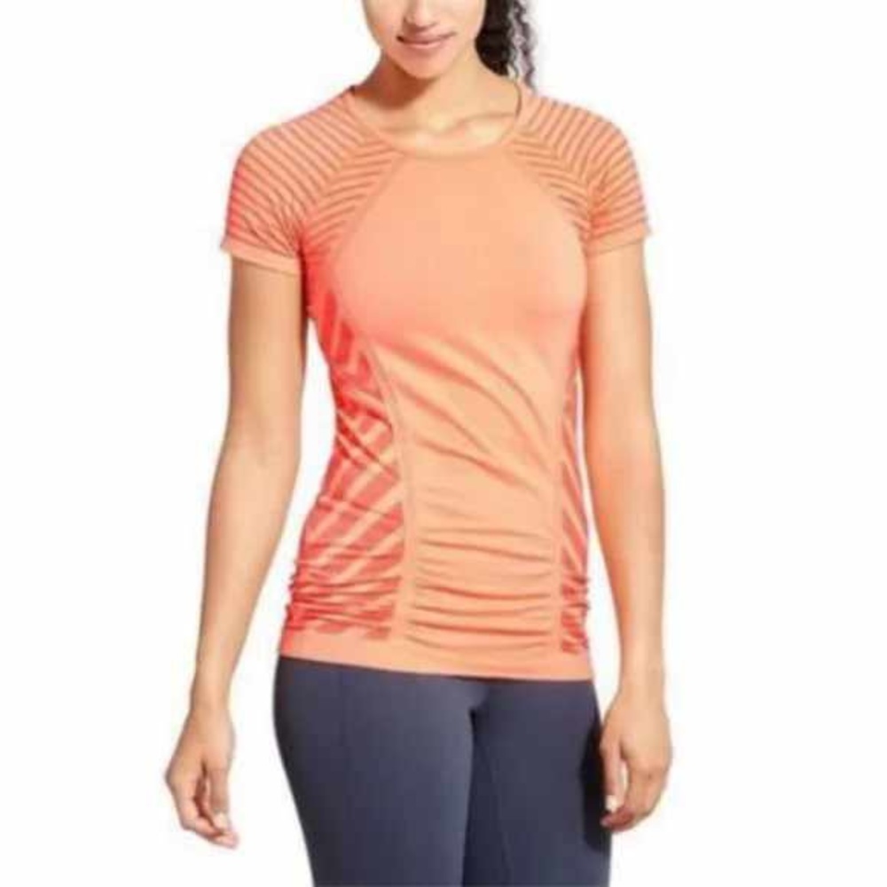 Athleta Orange Jet Stripe Fastest Track Tee